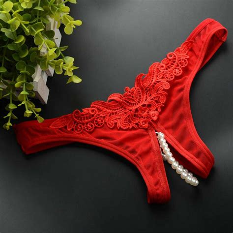 Women Sexy Lace Pearl Briefs Lingerie Knickers G String Thongs Panties