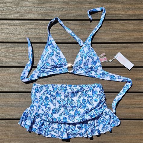Lilly Pulitzer Swim Lilly Pulitzer Shell Collector Skirt Bikini Set Blue White 8 Poshmark