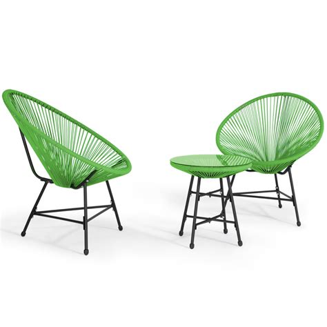 Salon De Jardin IZMIR Table Et 2 Fauteuils Oeuf Cordage Vert