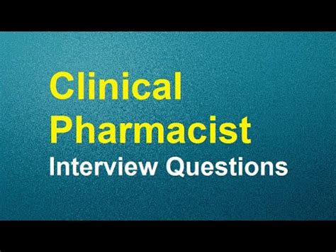 Clinical Pharmacist Interview Questions YouTube