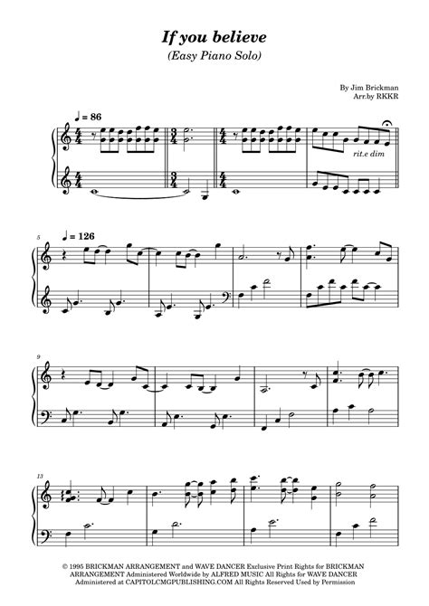 If You Believe Arr Rkkr By Jim Brickman Sheet Music For Easy Piano