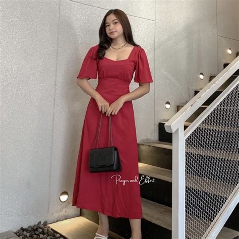 Jual Dress Sabrina Irise Wanita FIDELA Korea A Line Bodycon Maxi Casual