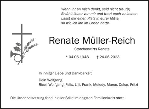 Traueranzeigen von Renate Müller Reich schwaebische de Trauerportal