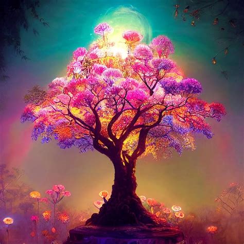 premium photo beautiful blooming flower tree   enchanted garden