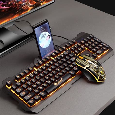 T21 Backlit Computer Keyboard And Mouse Set Wired Ergonomic Keyboard