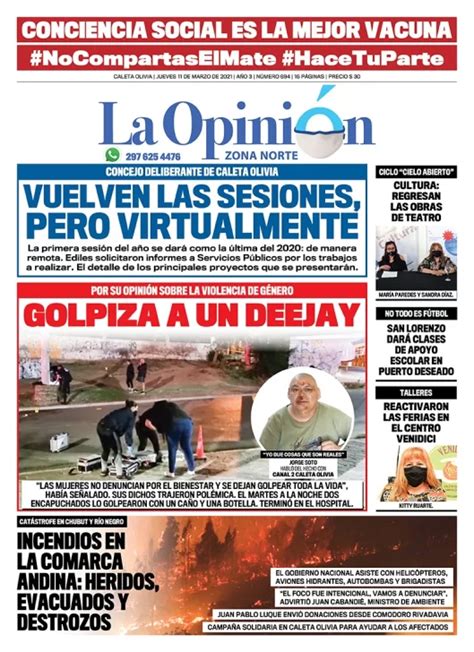 Diario La Opini N Zona Norte Tapa Edici N Impresa Del De Marzo De