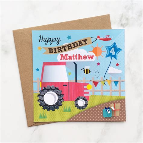 Kids Red Tractor Card Birthday Card Childs Tractor Card Etsy