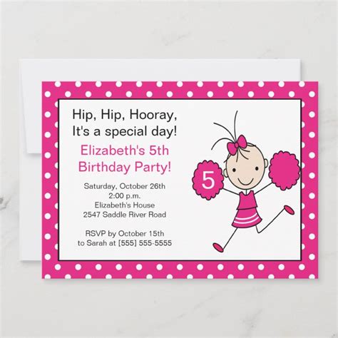 Hot Pink Cheerleader Cheer Birthday Invitation Zazzle