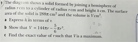 Solved G The Diagram Shows A Solid Formed By Joining A Hemisphere Of