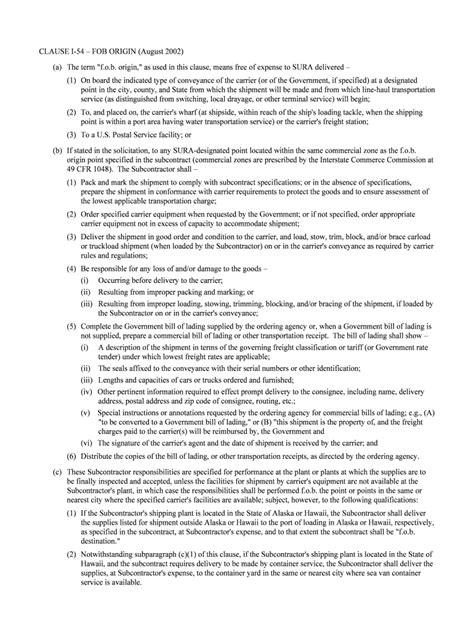 Fillable Online Jlab Clause I Fob Origin Applicable If Marked Fob