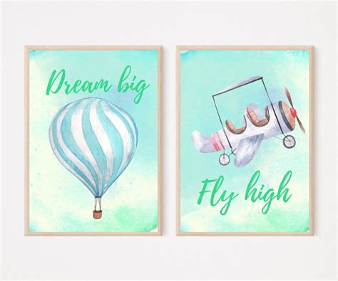 Hot Air Balloon Watercolor Art Set of 2 Nursery Artwork Above Bed Decor ...