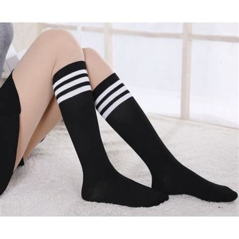 Bas Chaussettes Longues Rayures En Coton Pour Femmes Couleur