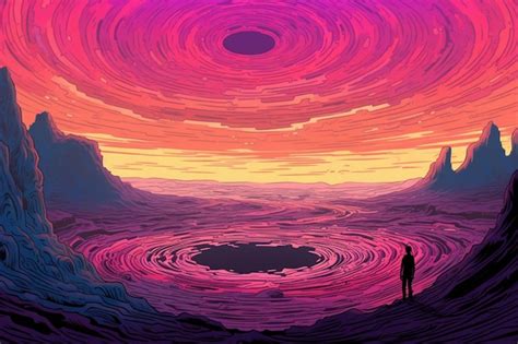 Premium Ai Image A Man Standing In Front Of A Sunset With A Black Hole In The Middle