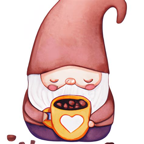 Gnome With Coffee Illustration Watercolor Kawaii Chibi Cartoon