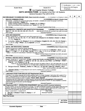 2015 2024 Los Angeles Mission College IGETC Advising Form Fill Online