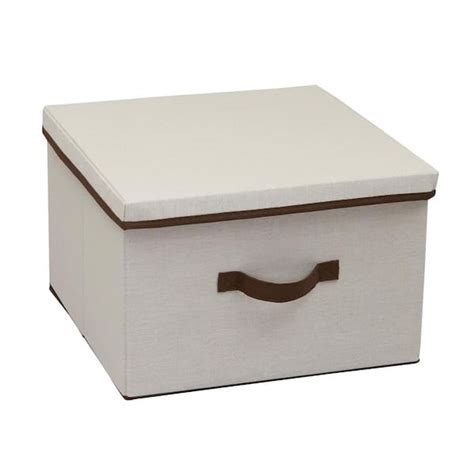 Household Essentials 14 5 Gal Square Natural Canvas Storage Box With Decorative Brown Trim With