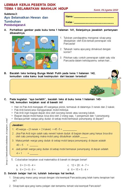 Lkpd Kelas 5 Tema 4 Subtema 3 Pembelajaran 1 Worksheet Workbook Images And Photos Finder