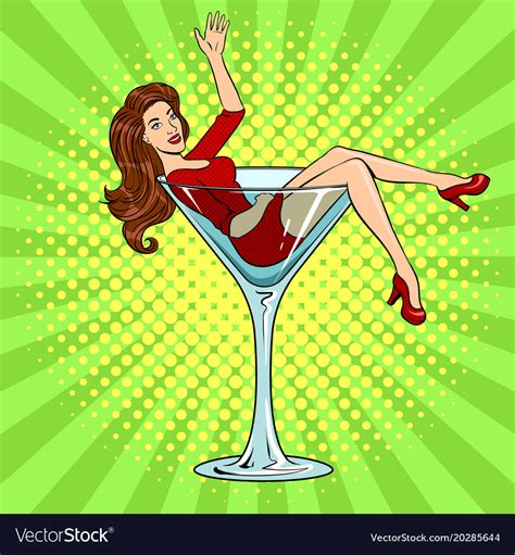 Beauty Young Woman In Glass For Alcohol Pop Art Vector Image