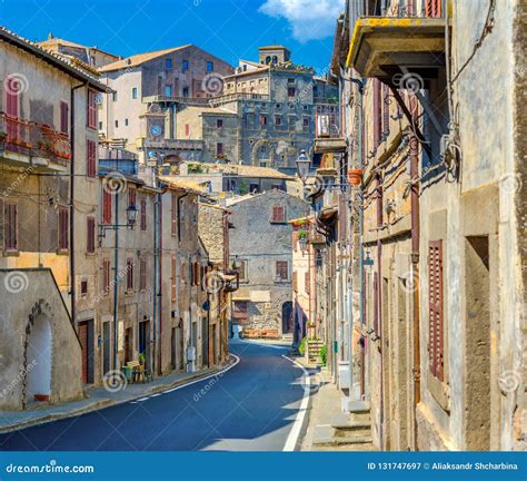 A Street in the Medieval Town of Bomarzo, a Castle Over the City on a Hill. Italy Stock Image ...