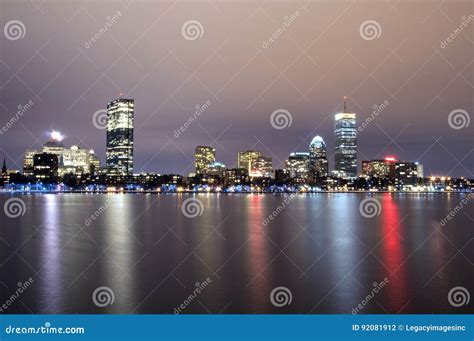 Boston Massachusets Downtown Skyline At Night Stock Photo Image Of