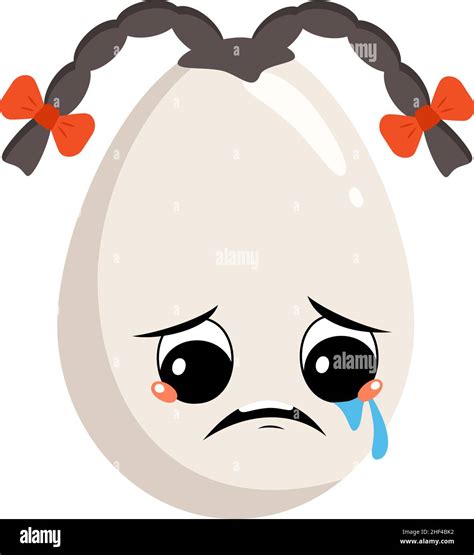 Cute Girl Egg Character With Sad Emotions Depressed Face Down Eyes