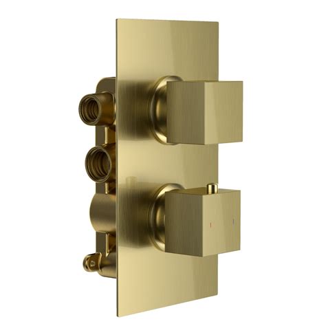 Solar Brushed Brass 2 Way Square Concealed Thermostatic Mixer Diverter Valve Solvalve15bb