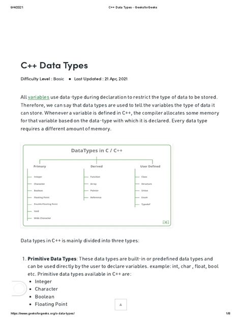 Data Types Geeksforgeeks Pdf Data Type Integer Computer Science