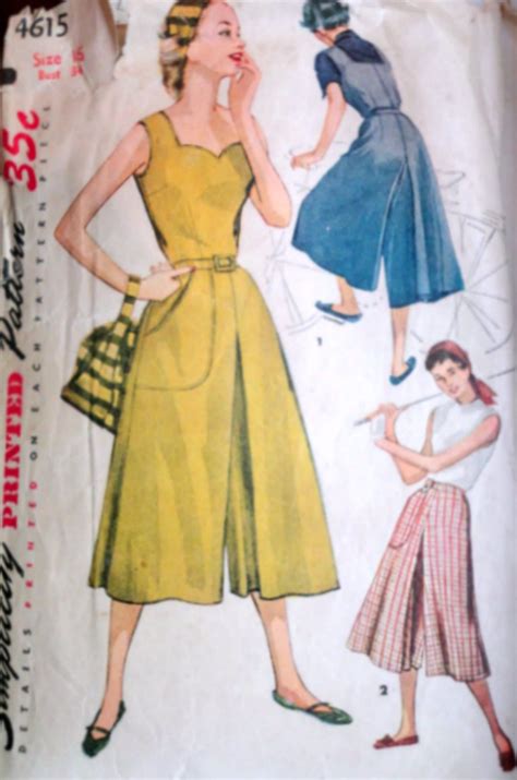 Vintage 50s Simplicity 4615 Misses Culotte Sundress Culotte Jumper