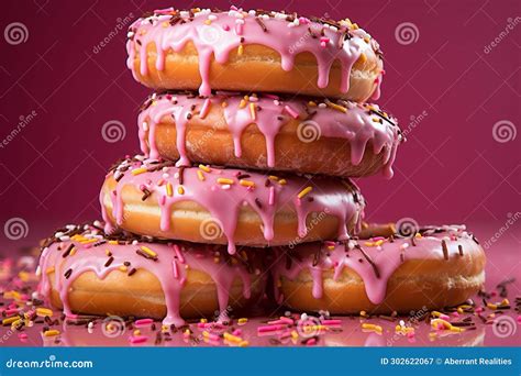 A Stack Of Donuts With Pink Frosting And Sprinkles Stock Illustration