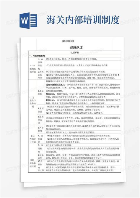 海关认证企业标准 高级认证word模板下载编号lyboazed熊猫办公