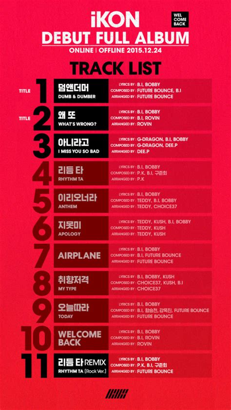 Ikon Unveils Full Tracklist For Debut Album “welcome Back” Soompi