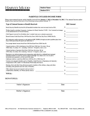 Fillable Online Hmc Parent S Untaxed Income Form Fax Email Print