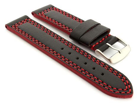 Leather Watch Strap Orion Black Red Mm On Ab