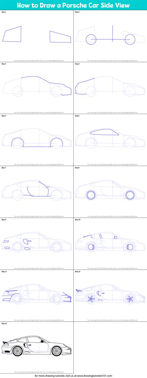 How To Draw A Porsche Car Side View Sports Cars Step By Step