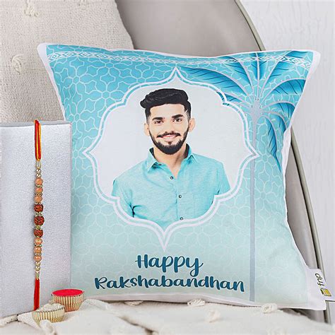 Buy Send Sneh Rudraksha Rakhi And Personalised Photo Cushion Online Fnp