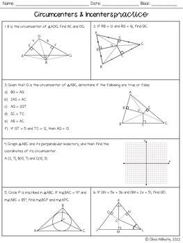 Circumcenter Incenter Notes Worksheets By Olivia Rae Tpt