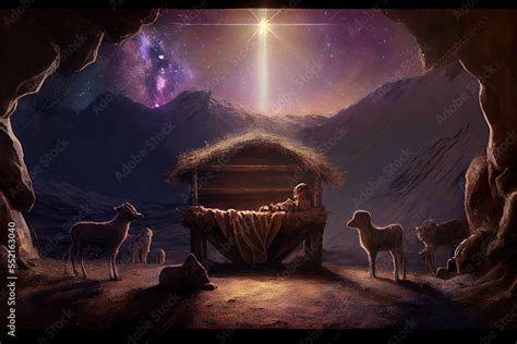 Nativity Scene Christian Christmas Concept Birth Of Jesus Christ