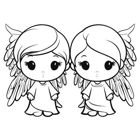 Deux Anges De Dessin Animé Coloriages Contour Croquis Dessin Vecteur