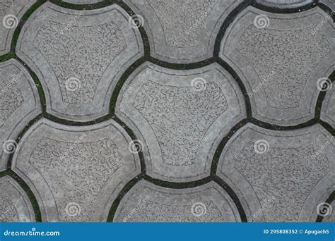 Macro Of Rounded Grey Concrete Interlocking Paver Blocks Stock Photo