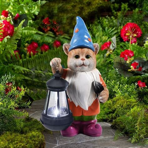 Goodeco Solar Garden Statue Cat Gnome Figurine- Best Art Decor for ...