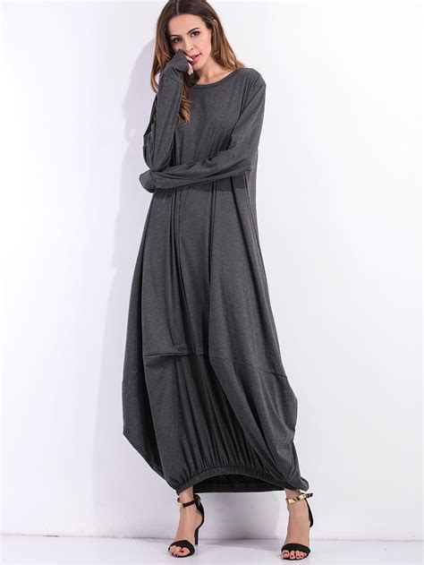 Dark Grey Elastic Hem Shift Dress Shein Sheinside