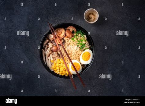 Ramen Soba Noodles With Eggs Shiitake Mushrooms And Vegetables