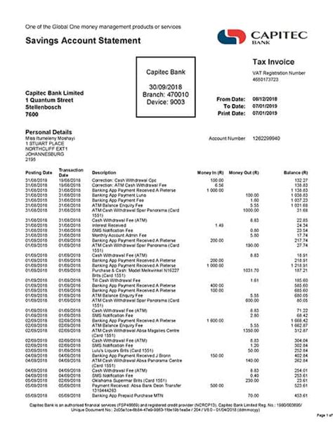 Capitec Bank Statement Template Download Ms Word File