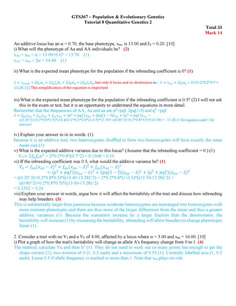 Tut Qg Memo Quantitative Genetics Gts Up Studocu