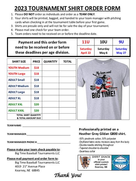 Fillable Online Tshirt Order Form Template Printable Custom Shirt