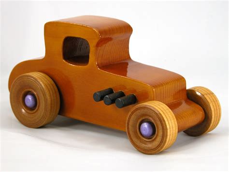 Wooden Toy Car Hot Rod 27 T Coupe Handmade Finished With Amber Shellac With Purple And Black