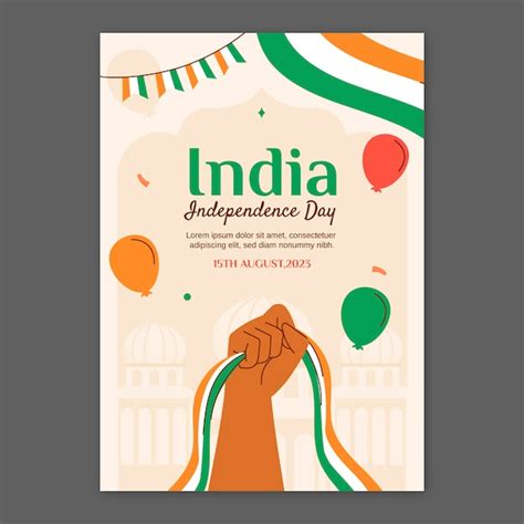 Free Vector Flat Vertical Poster Template For India Independence Day