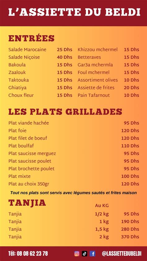 MENU LAssiette Du Beldi La Corniche By LBF Casablanca Corniche 2025