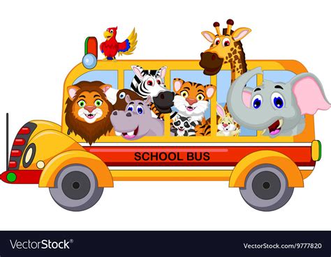 Animal cartoon on a school bus Royalty Free Vector Image