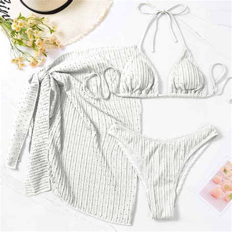 Cethrio Swimsuit Women Bikini Sexy Summer Solid Cover Up Beach White